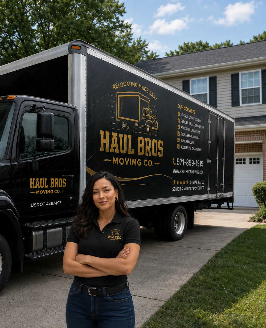 Haul Bros moving truck and team member during a DMV move