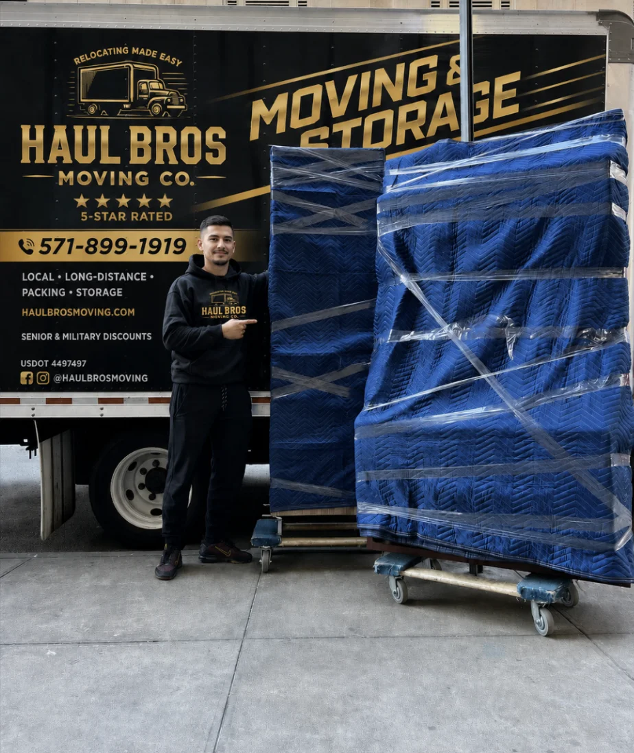 Haul Bros Moving Co. team and protected furniture in Woodbridge