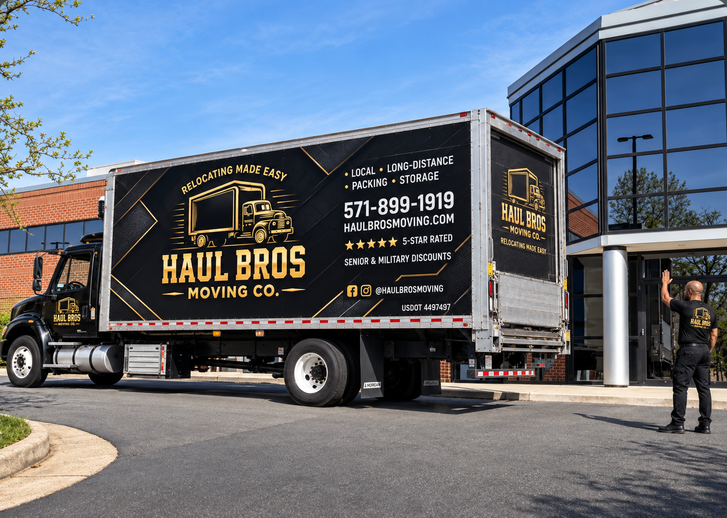 Haul Bros Moving Co truck and crew at a commercial move